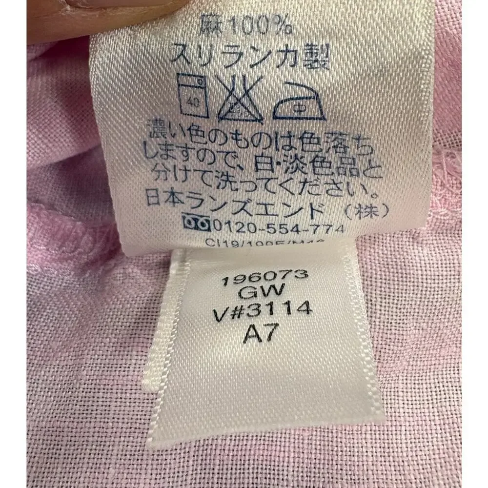 Lands' End Women's Pink Linen Short Sleeve Button-Up Shirt XL 18-20 Casual
